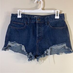 Free People W26 Loving Good Vibrations Highrise Button Fly Raw Hem Denim Shorts.